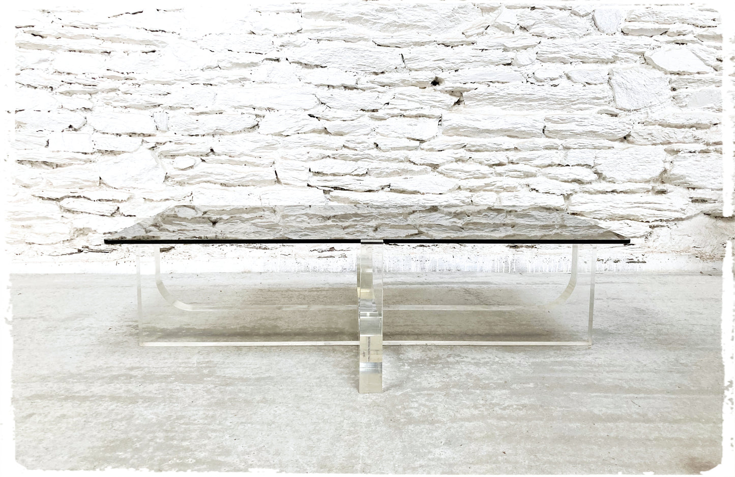 Table Basse Vintage en Lucite et Verre Fumé par Michel Dumas 1970