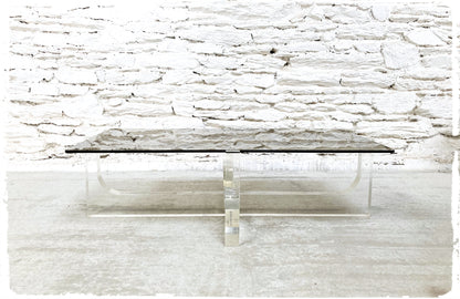 Table Basse Vintage en Lucite et Verre Fumé par Michel Dumas 1970