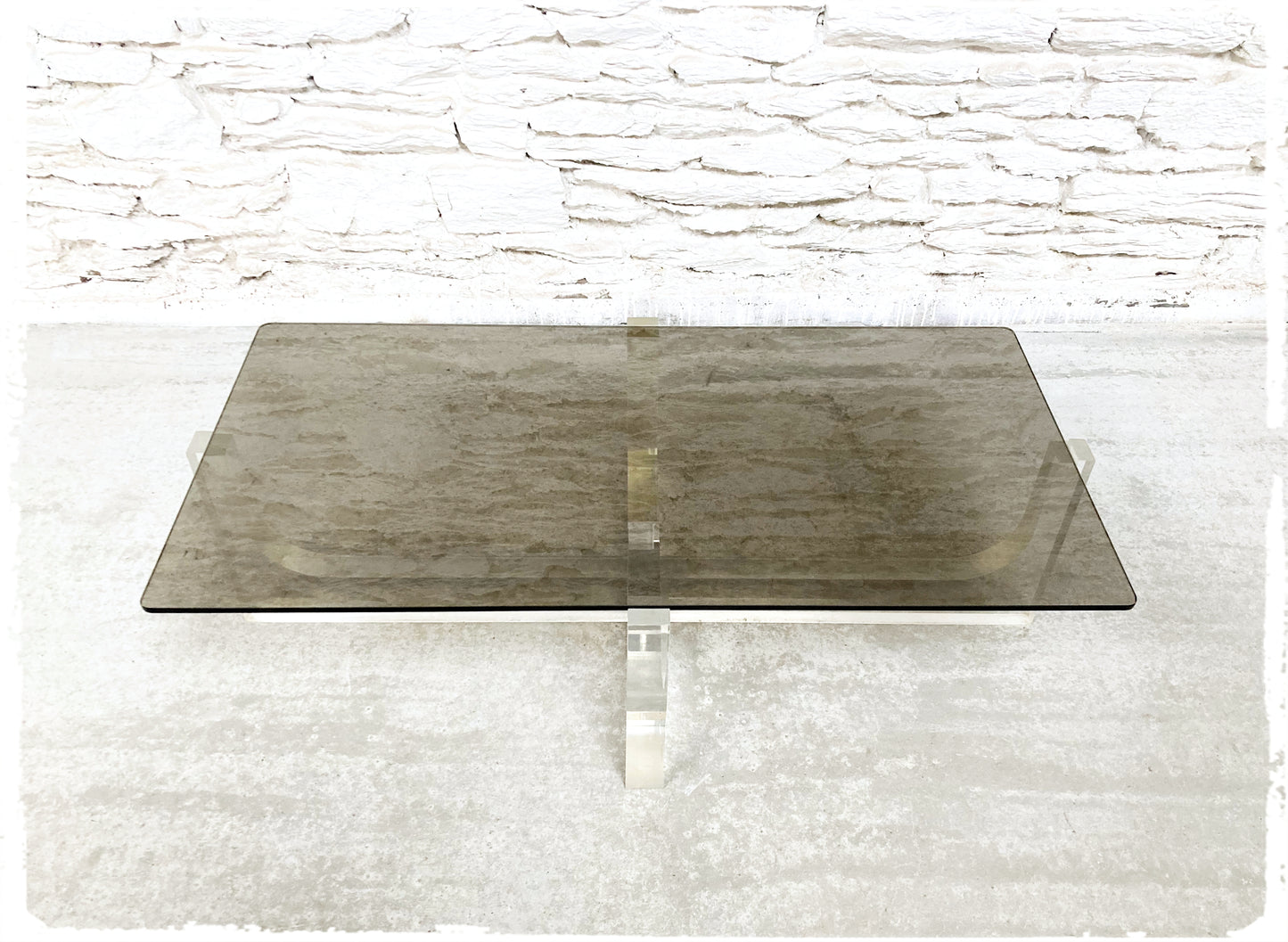 Table Basse Vintage en Lucite et Verre Fumé par Michel Dumas 1970