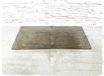 Table Basse Vintage en Lucite et Verre Fumé par Michel Dumas 1970