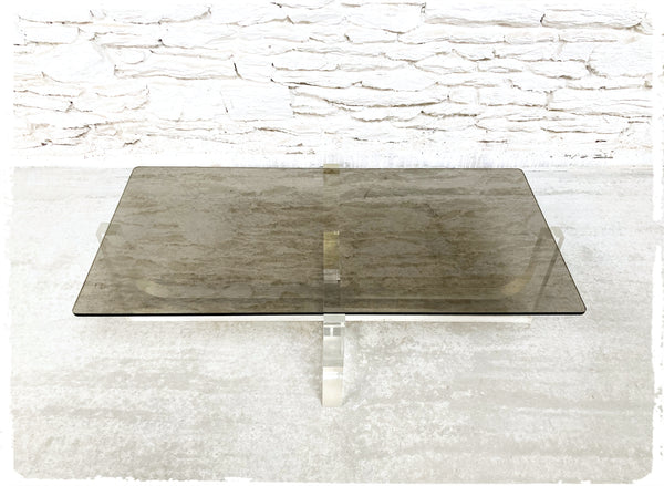Table Basse Vintage en Lucite et Verre Fumé par Michel Dumas 1970