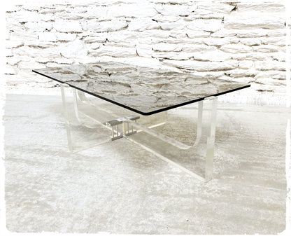 Table Basse Vintage en Lucite et Verre Fumé par Michel Dumas 1970