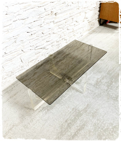 Table Basse Vintage en Lucite et Verre Fumé par Michel Dumas 1970