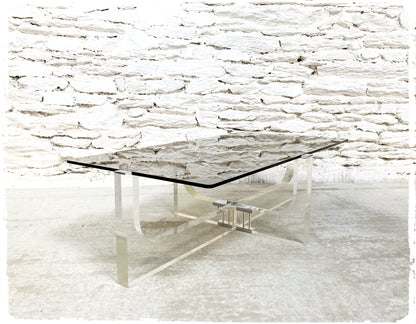 Table Basse Vintage en Lucite et Verre Fumé par Michel Dumas 1970