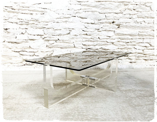 Table Basse Vintage en Lucite et Verre Fumé par Michel Dumas 1970