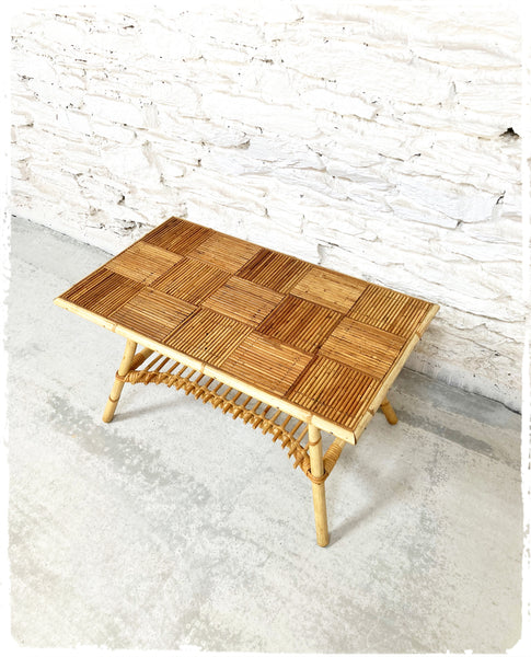 Table Basse Vintage en Rotin et Bambou