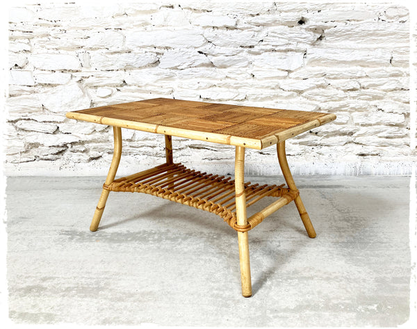 Table Basse Vintage en Rotin et Bambou