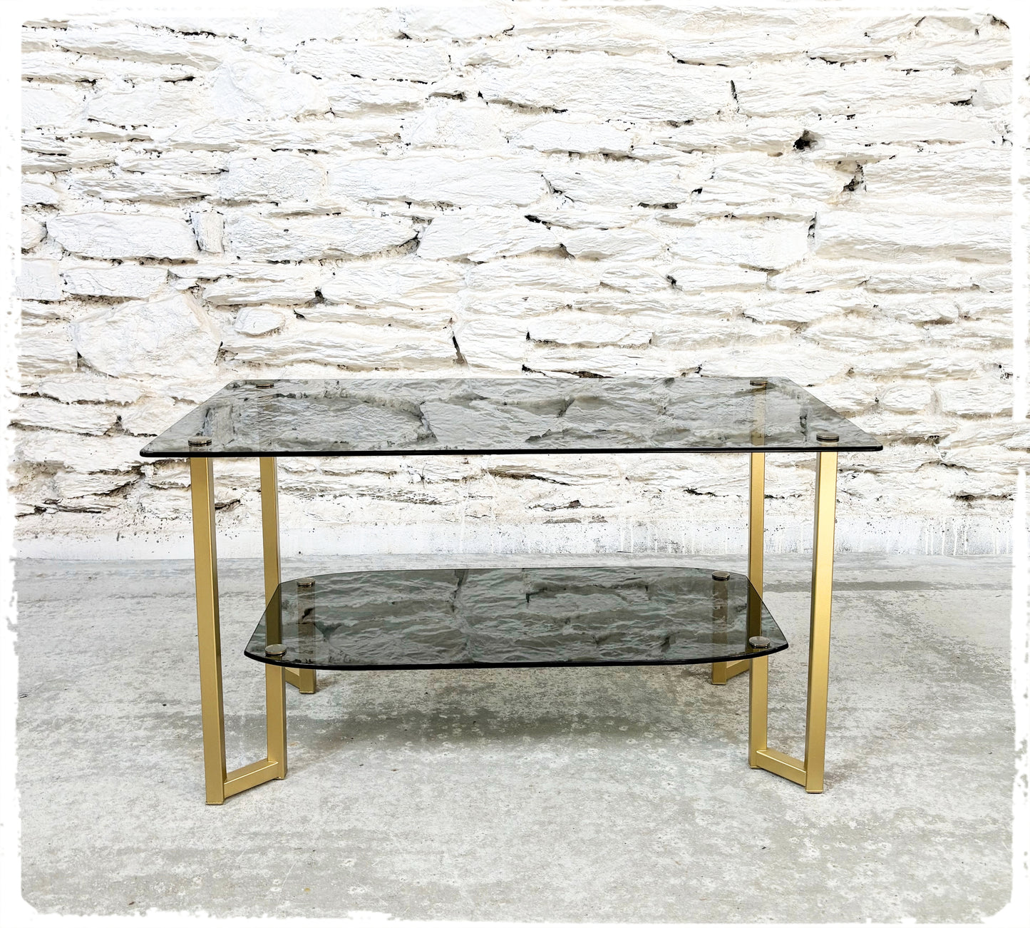Table Basse Vintage Verre Fumé Métal Doré Années 70