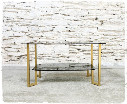 Table Basse Vintage Verre Fumé Métal Doré Années 70