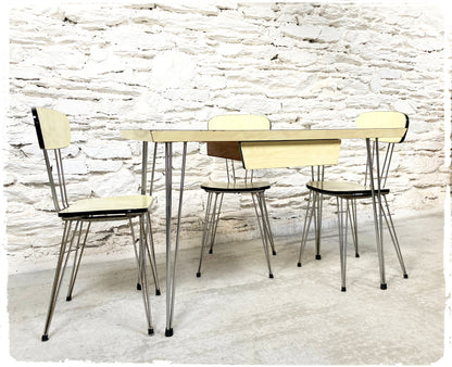 Ensemble Vintage Table et Chaises Pieds Eiffel en Formica Jaune Pale