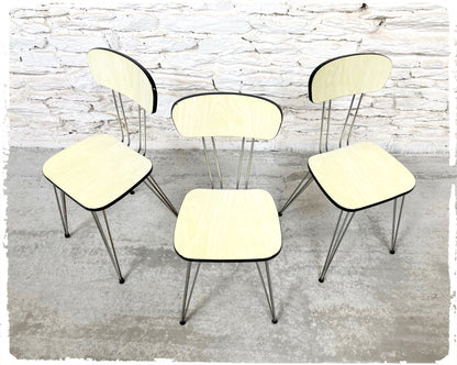 Ensemble Vintage Table et Chaises Pieds Eiffel en Formica Jaune Pale