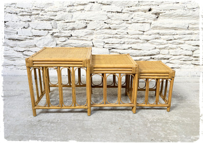 Tables Basses Gigognes Vintage en Rotin et Cannage