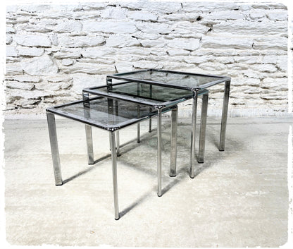 Tables Basses Gigognes Vintage Métal et Verre Fumé