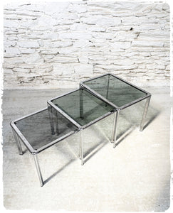 Tables Basses Gigognes Vintage Métal et Verre Fumé
