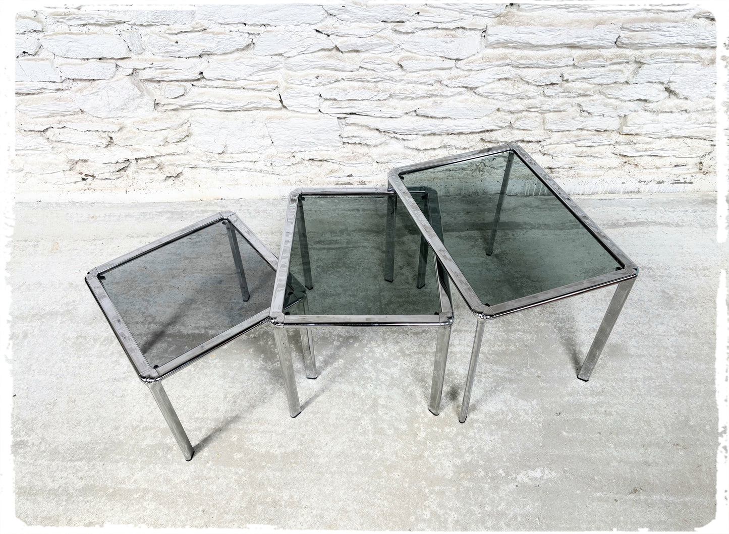 Tables Basses Gigognes Vintage Métal et Verre Fumé