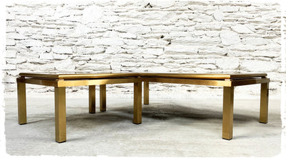 Duo de Tables Basses Vintage Laiton & Verre Eglomisé Années 70