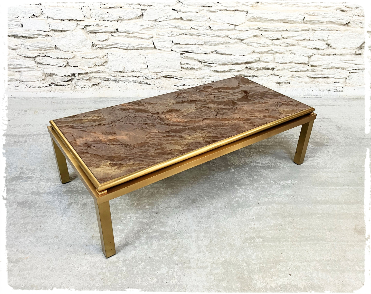 Duo de Tables Basses Vintage Laiton & Verre Eglomisé Années 70