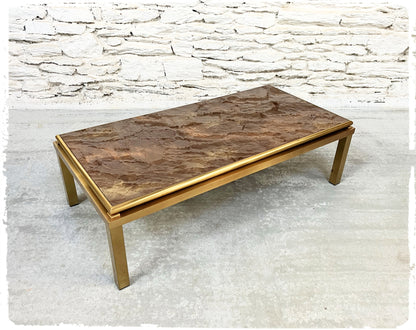 Duo de Tables Basses Vintage Laiton & Verre Eglomisé Années 70