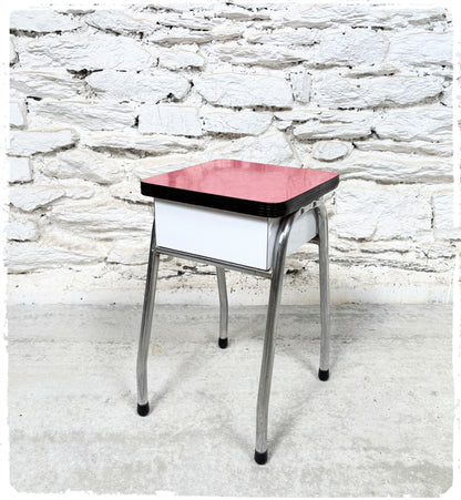 Tabouret Coffre à Cirage Vintage Formica Rouge