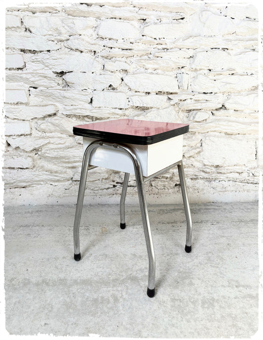 Tabouret Coffre à Cirage Vintage Formica Rouge