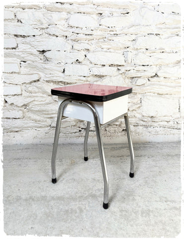 Tabouret Coffre à Cirage Vintage Formica Rouge