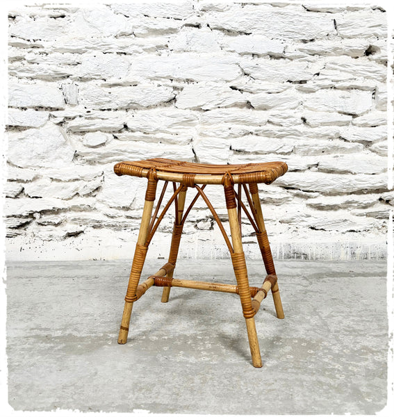Tabouret Vintage en Rotin Doré