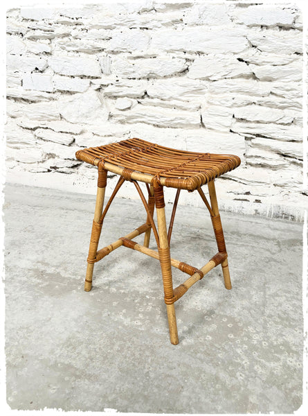 Tabouret Vintage en Rotin Doré