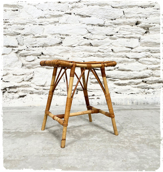 Tabouret Vintage en Rotin Doré