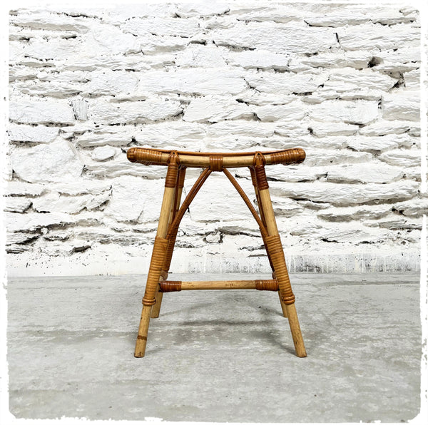 Tabouret Vintage en Rotin Doré