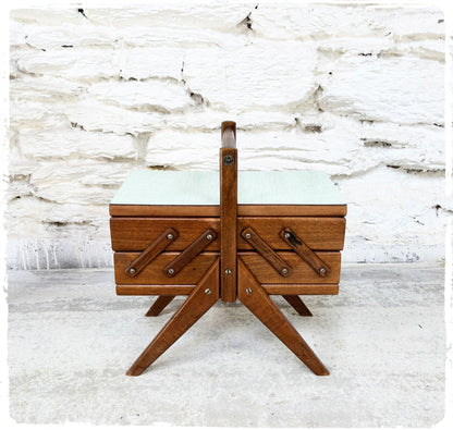 Travailleuse Vintage Chêne et Formica Pieds Compas Manufrance