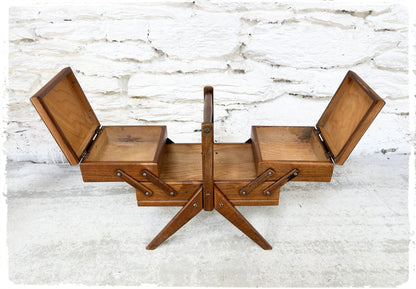 Travailleuse Vintage Chêne et Formica Pieds Compas Manufrance