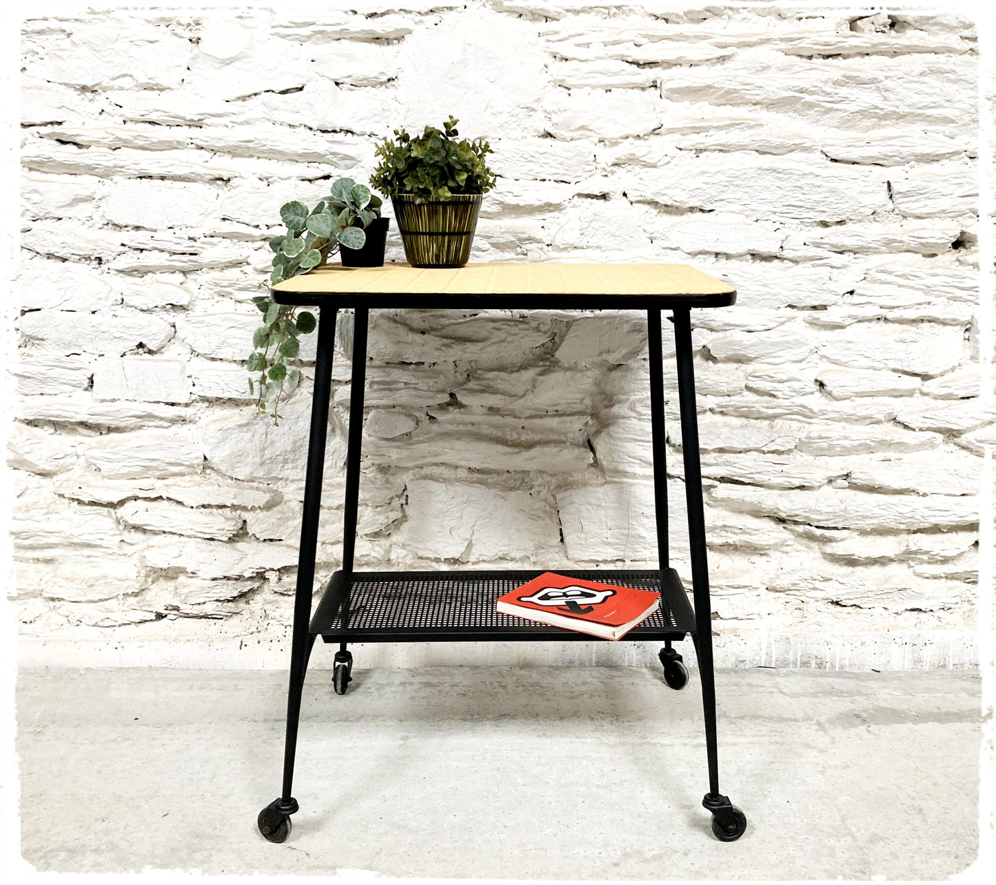 Trolley Desserte Roulante Vintage Pieds Compas Métal Perforé