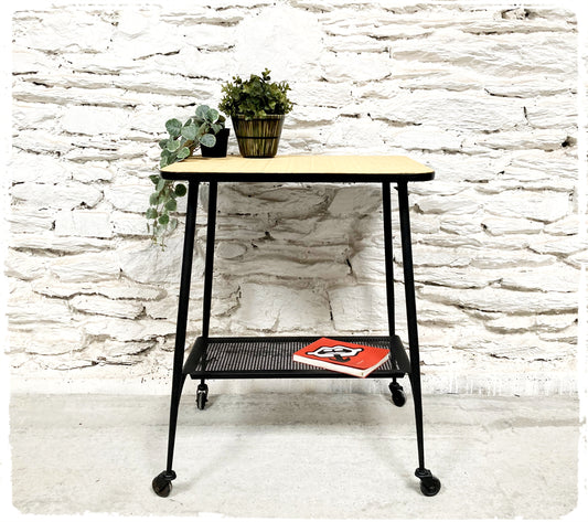 Trolley Desserte Roulante Vintage Pieds Compas Métal Perforé