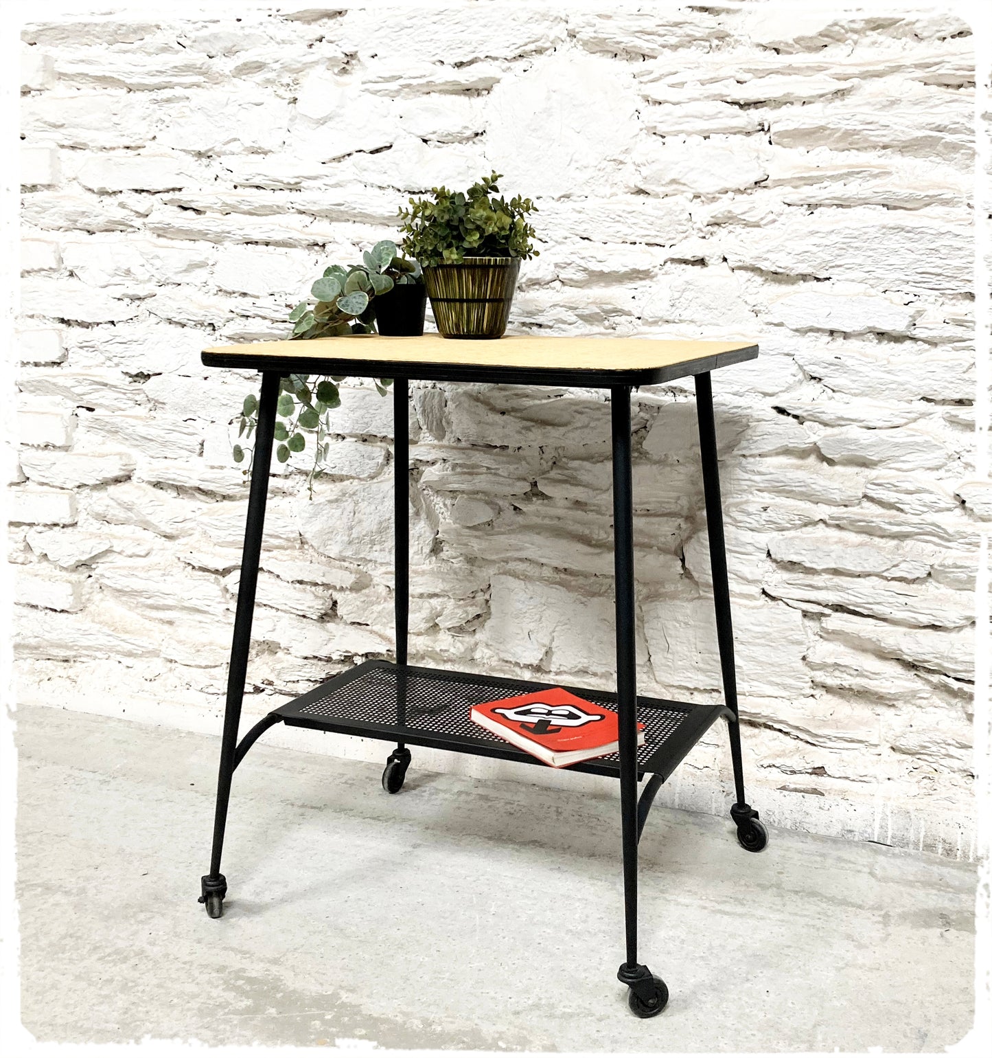 Trolley Desserte Roulante Vintage Pieds Compas Métal Perforé