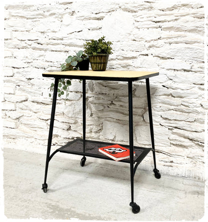 Trolley Desserte Roulante Vintage Pieds Compas Métal Perforé