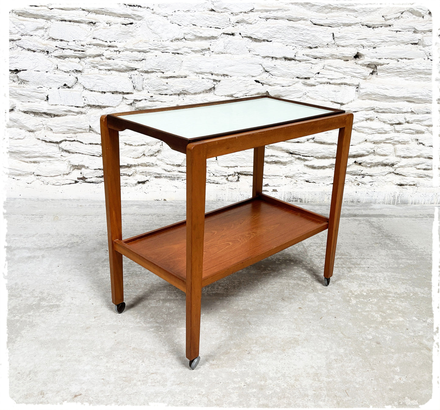 Trolley Desserte Roulante Vintage Scandinave en Teck et Formica