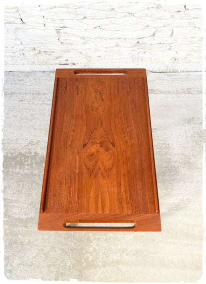 Trolley Desserte Roulante Vintage Scandinave en Teck et Rotin