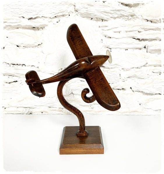 Ancienne Maquette Avion Sculptée Vintage en Bois