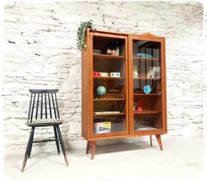 Bibliothèque Vitrine Vintage Scandinave en Teck Pieds Compas Poul HUNDEVAD
