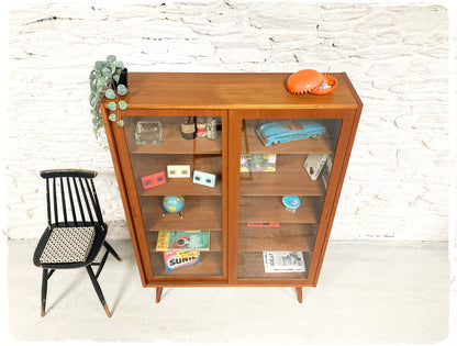 Bibliothèque Vitrine Vintage Scandinave en Teck Pieds Compas Poul HUNDEVAD