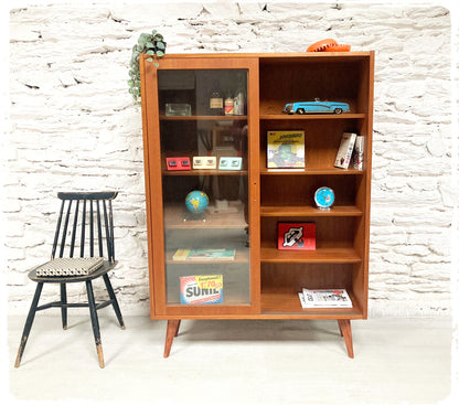 Bibliothèque Vitrine Vintage Scandinave en Teck Pieds Compas Poul HUNDEVAD