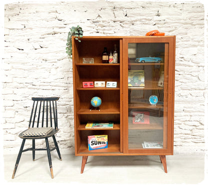 Bibliothèque Vitrine Vintage Scandinave en Teck Pieds Compas Poul HUNDEVAD