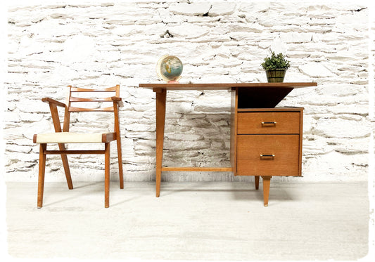 Bureau Vintage Tripode Forme Libre Années 50 Bois Doré