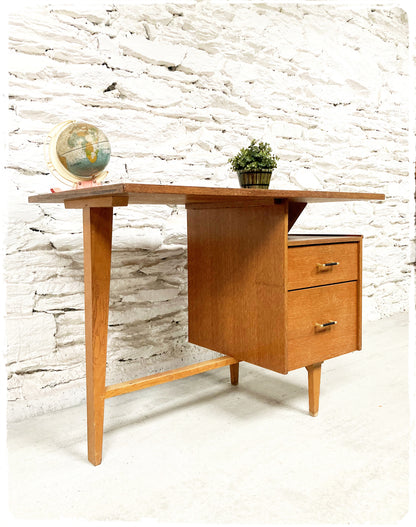 Bureau Vintage Tripode Forme Libre Années 50 Bois Doré