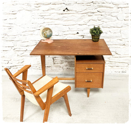 Bureau Vintage Tripode Forme Libre Années 50 Bois Doré