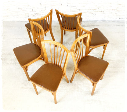 Suite de 6 Chaises Bistrot Vintage Baumann Modèle "53"