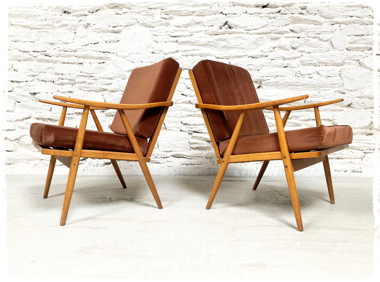 Fauteuil Vintage Thonet Accoudoirs Boomerang Pieds Compas