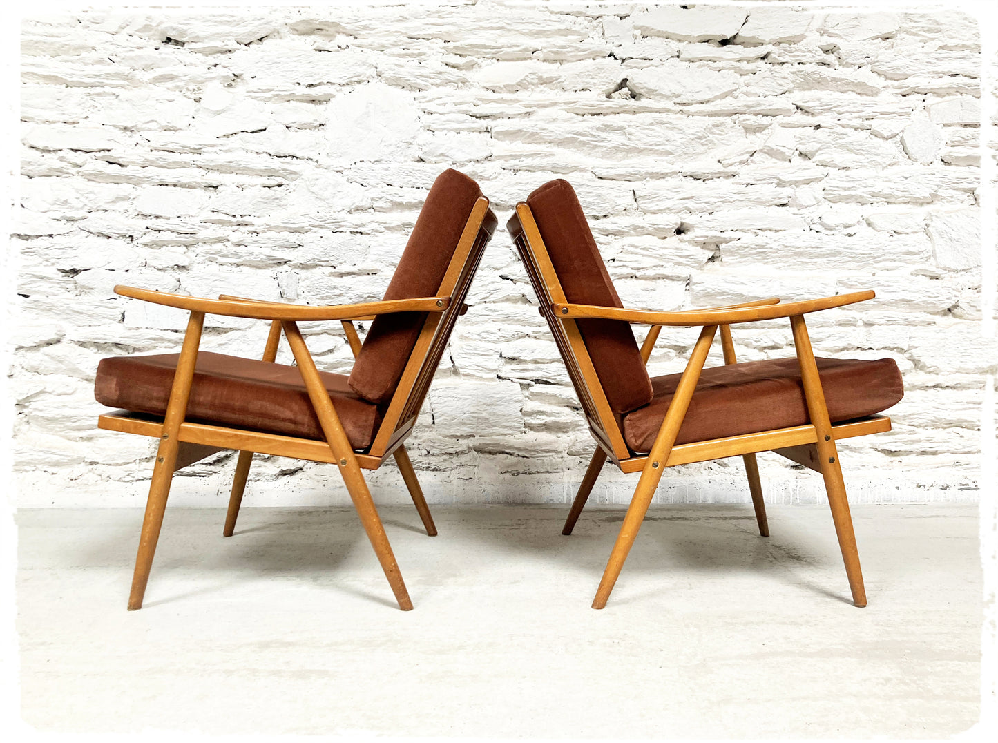 Fauteuil Vintage Thonet Accoudoirs Boomerang Pieds Compas