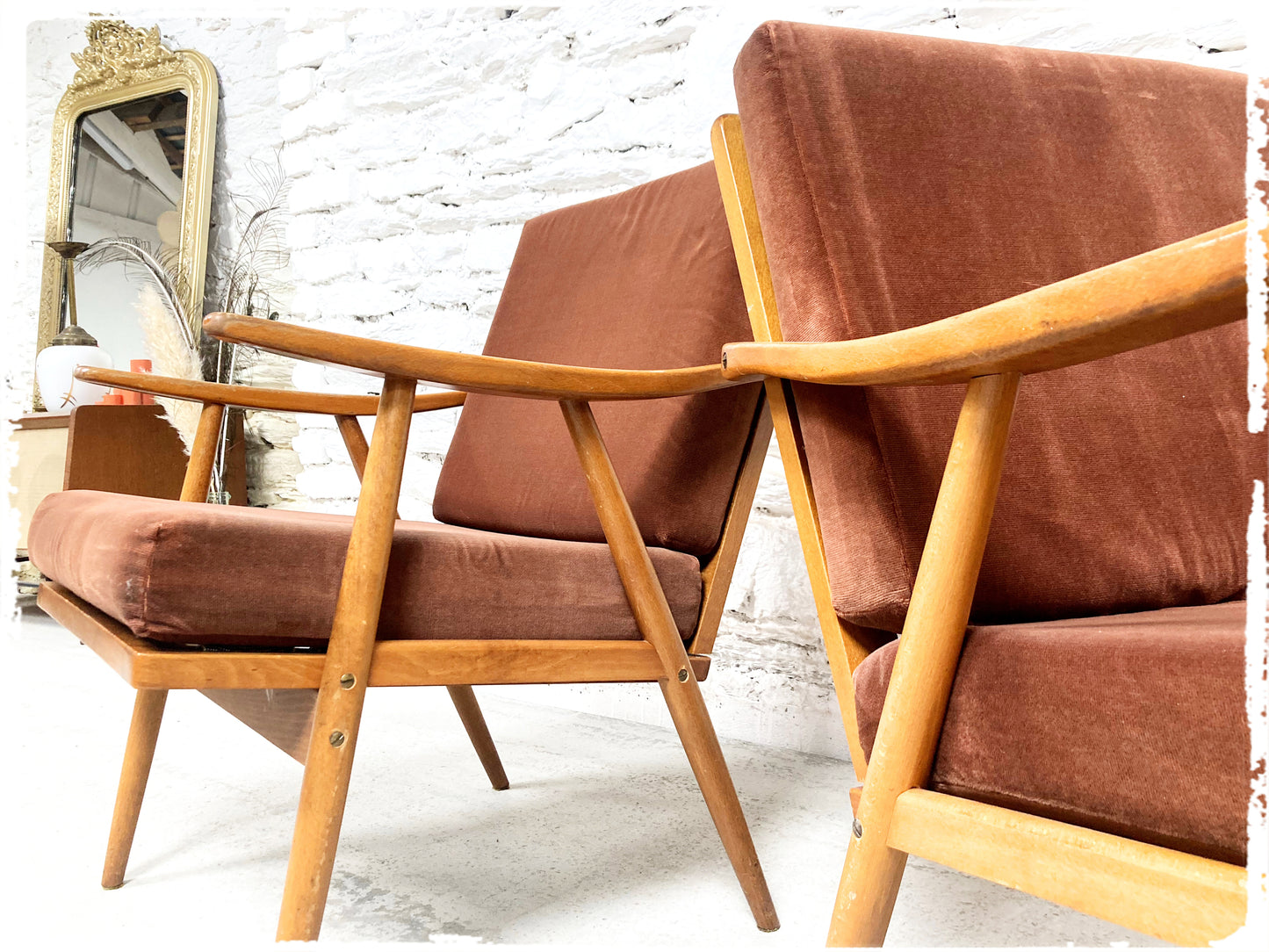 Fauteuil Vintage Thonet Accoudoirs Boomerang Pieds Compas