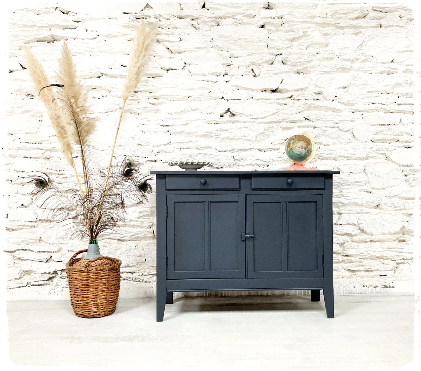 Grand Buffet Parisien Bas Vintage Gris Foncé
